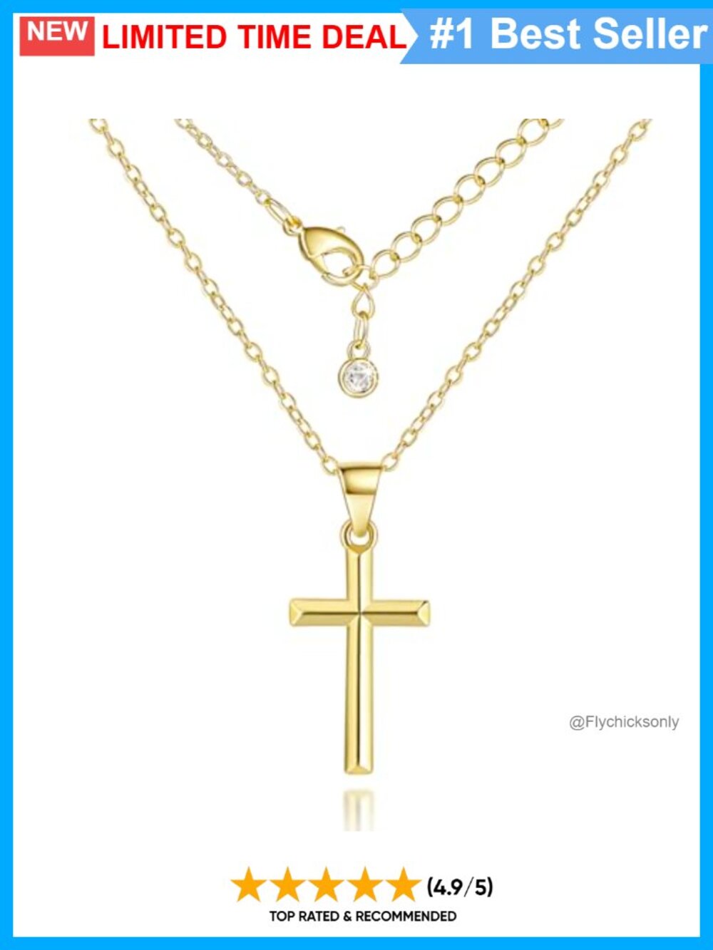 14k Gold Plated Cross Necklace Adjustable Link Chain Pendant